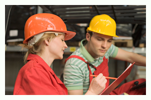 Workers wearing safety hats